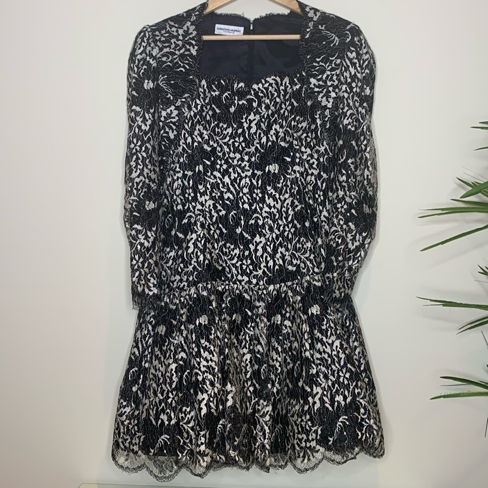 Christian Rupert Couturier Couture Embroidered Lace Drop Waist Cocktail Dress S
